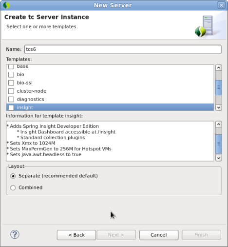 Dialog to create tc Server instance